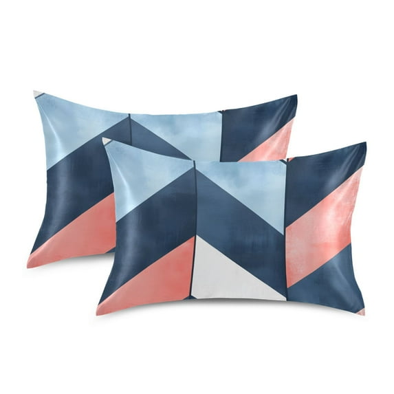 Yayeee Pillowcase King Size Set of 2 Satin Wrinkle Resistant Pillow Case, Blue Geometric