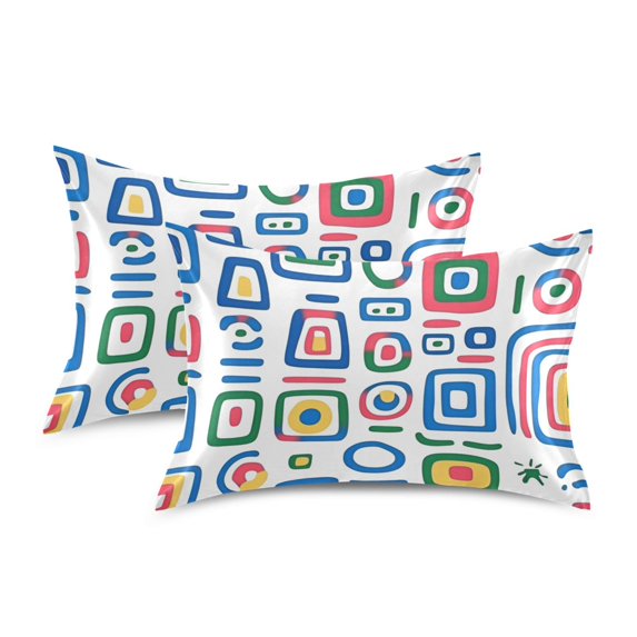 Yayeee Pillowcase King Size Set of 2 Satin Wrinkle Resistant Pillow Case, Blue Retro Pattern