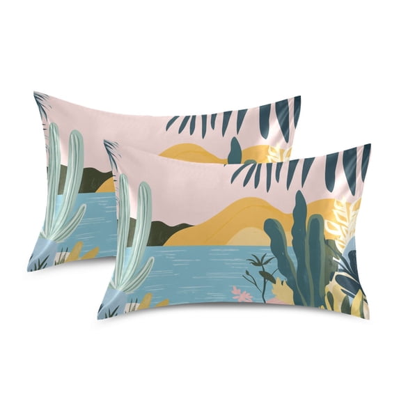 Yayeee Pillowcase King Size Set of 2 Satin Wrinkle Resistant Pillow Case, Boho Style Sun