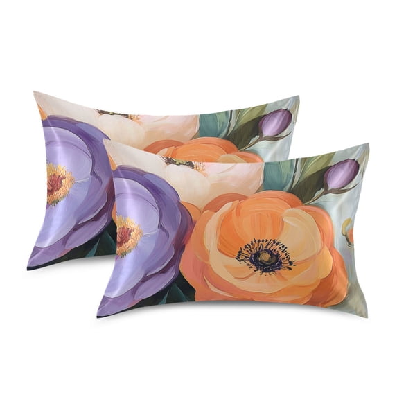 Yayeee Pillowcase King Size Set of 2 Satin Wrinkle Resistant Pillow Case, Bright Flowers