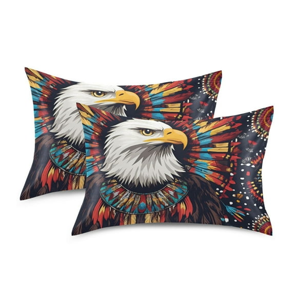 Yayeee Pillowcase King Size Set of 2 Satin Wrinkle Resistant Pillow Case, Brown Abstract Eagle