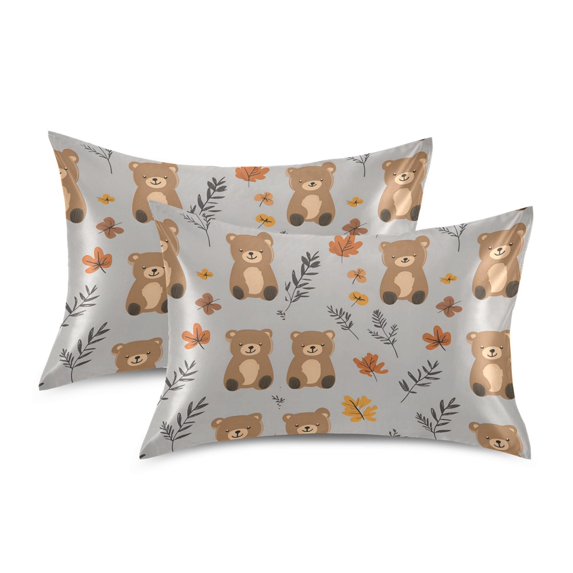 Yayeee Pillowcase King Size Set of 2 Satin Wrinkle Resistant Pillow Case, Brown Cartoon Bears
