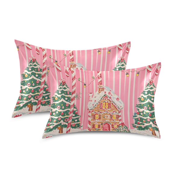 Yayeee Pillowcase King Size Set of 2 Satin Wrinkle Resistant Pillow Case, Brown Gingerbread House
