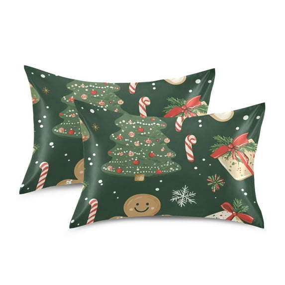 Yayeee Pillowcase King Size Set of 2 Satin Wrinkle Resistant Pillow Case, Christmas Gift Pattern