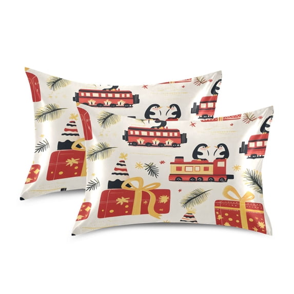 Yayeee Pillowcase King Size Set of 2 Satin Wrinkle Resistant Pillow Case, Christmas Gift Train