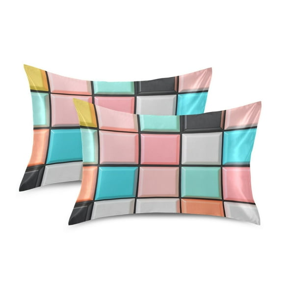 Yayeee Pillowcase King Size Set of 2 Satin Wrinkle Resistant Pillow Case, Colorful Checkered Pattern
