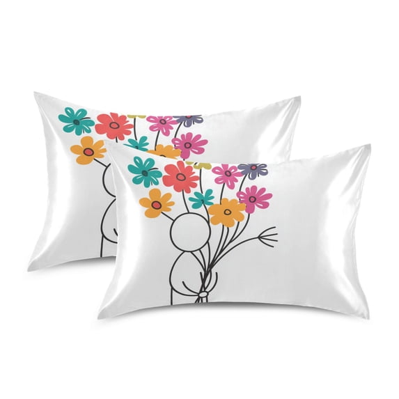 Yayeee Pillowcase King Size Set of 2 Satin Wrinkle Resistant Pillow Case, Colorful Flower