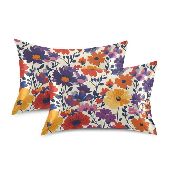 Yayeee Pillowcase King Size Set of 2 Satin Wrinkle Resistant Pillow Case, Colorful Flowers Pattern