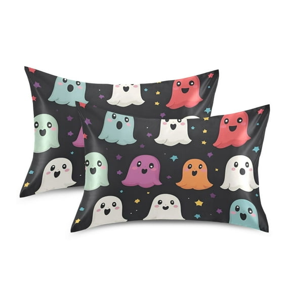 Yayeee Pillowcase King Size Set of 2 Satin Wrinkle Resistant Pillow Case, Colorful Halloween Ghost