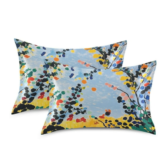 Yayeee Pillowcase King Size Set of 2 Satin Wrinkle Resistant Pillow Case, Colorful Leaves