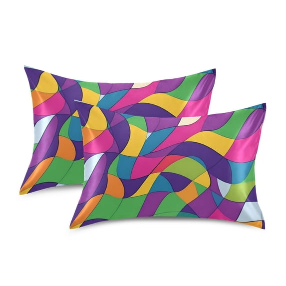 Yayeee Pillowcase King Size Set of 2 Satin Wrinkle Resistant Pillow Case, Colorful Plaid