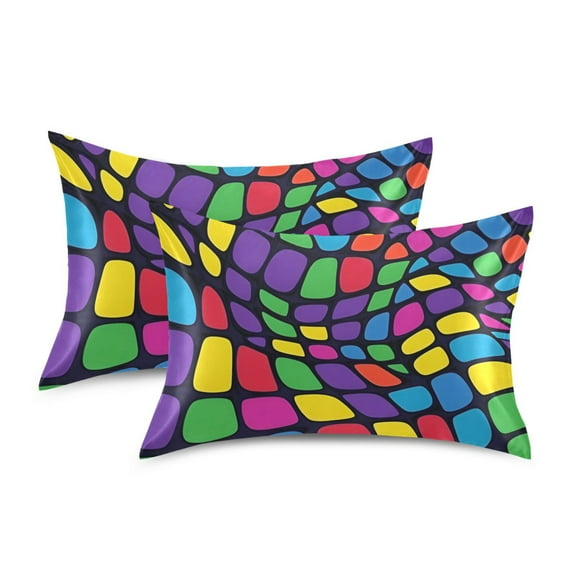 Yayeee Pillowcase King Size Set of 2 Satin Wrinkle Resistant Pillow Case, Colorful Psychedelic
