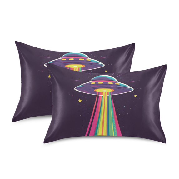Yayeee Pillowcase King Size Set of 2 Satin Wrinkle Resistant Pillow Case, Colorful UFO