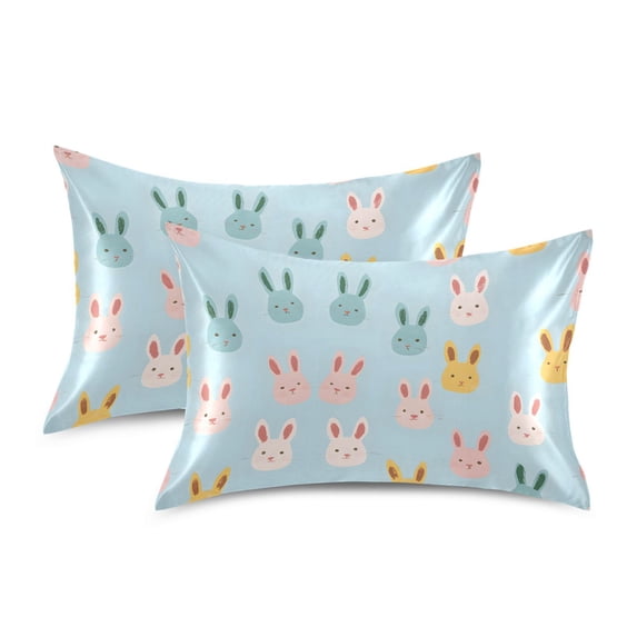 Yayeee Pillowcase King Size Set of 2 Satin Wrinkle Resistant Pillow Case, Cute Rabbits