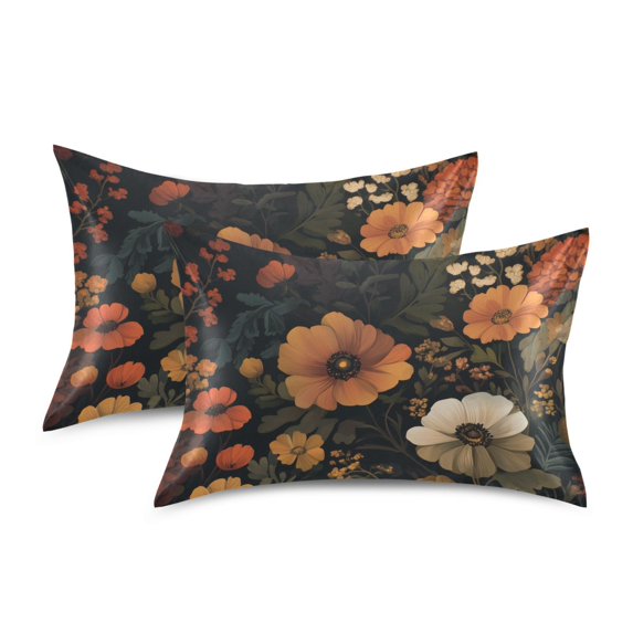 Yayeee Pillowcase King Size Set of 2 Satin Wrinkle Resistant Pillow Case, Dark Floral Pattern