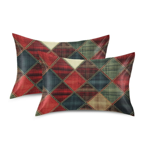 Yayeee Pillowcase King Size Set of 2 Satin Wrinkle Resistant Pillow Case, Dark Tartan Pattern