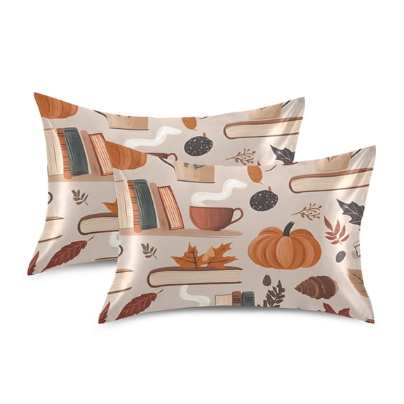 Yayeee Pillowcase King Size Set of 2 Satin Wrinkle Resistant Pillow Case, Fall Acorns Pattern