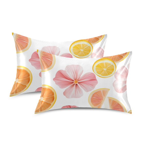 Yayeee Pillowcase King Size Set of 2 Satin Wrinkle Resistant Pillow Case, Floral Orange