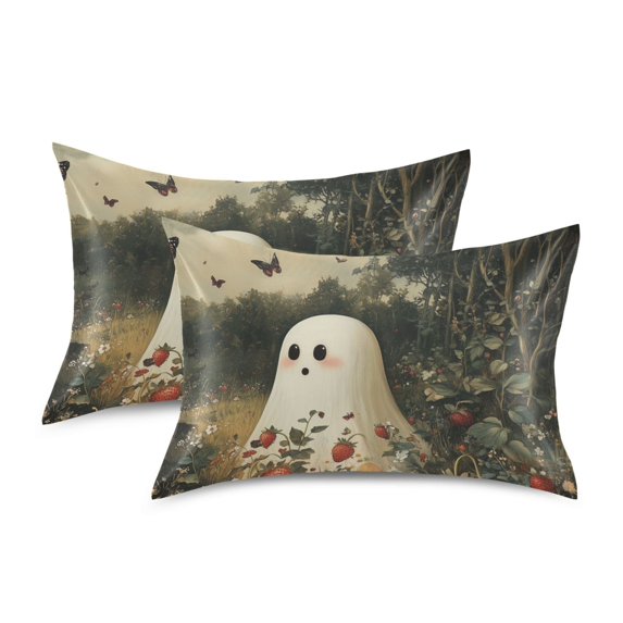 Yayeee Pillowcase King Size Set of 2 Satin Wrinkle Resistant Pillow Case, Ghost in Strawberry Fields
