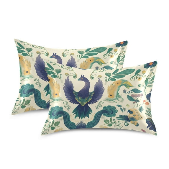 Yayeee Pillowcase King Size Set of 2 Satin Wrinkle Resistant Pillow Case, Green Animals Pattern