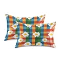 thumbnail image 1 of Yayeee Pillowcase King Size Set of 2 Satin Wrinkle Resistant Pillow Case, Green Checkered Daisy, 1 of 8