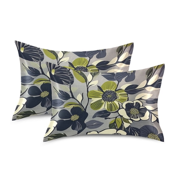 Yayeee Pillowcase King Size Set of 2 Satin Wrinkle Resistant Pillow Case, Green Floral