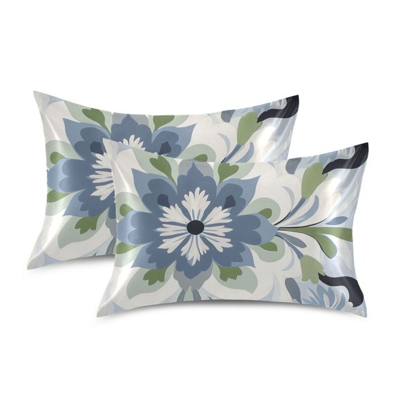 Yayeee Pillowcase King Size Set of 2 Satin Wrinkle Resistant Pillow Case, Green Floral