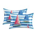 thumbnail image 1 of Yayeee Pillowcase King Size Set of 2 Satin Wrinkle Resistant Pillow Case, Green Sailboats, 1 of 7