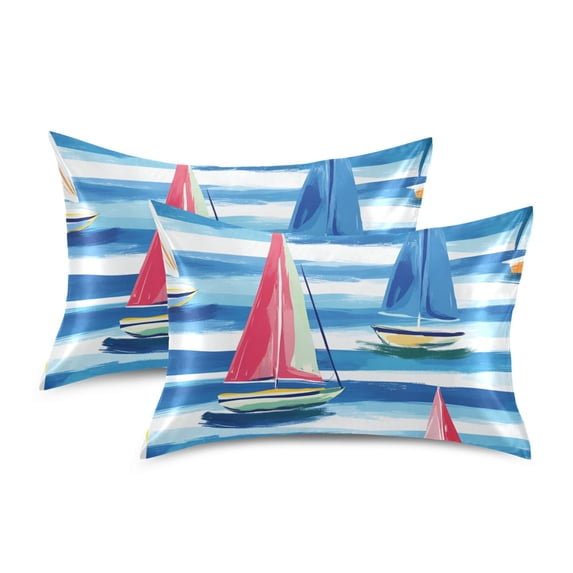 Yayeee Pillowcase King Size Set of 2 Satin Wrinkle Resistant Pillow Case, Green Sailboats