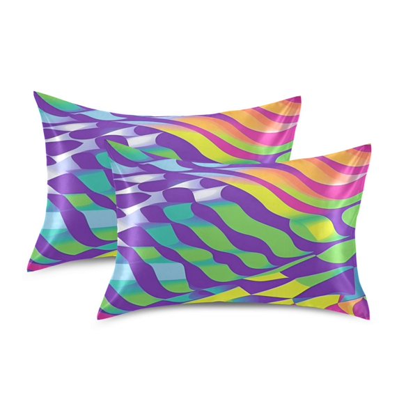 Yayeee Pillowcase King Size Set of 2 Satin Wrinkle Resistant Pillow Case, Green Wavy Pattern