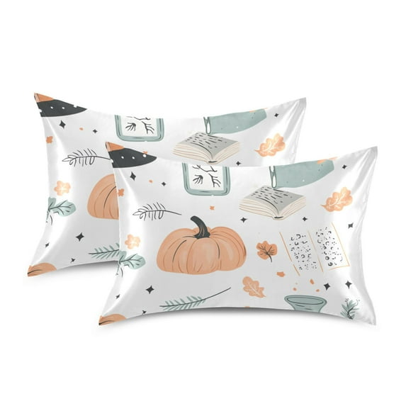 Yayeee Pillowcase King Size Set of 2 Satin Wrinkle Resistant Pillow Case, Halloween Pumpkin