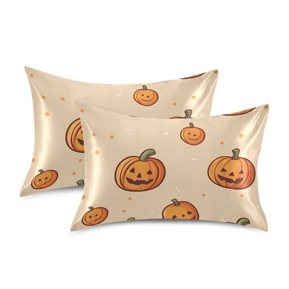 Yayeee Pillowcase King Size Set of 2 Satin Wrinkle Resistant Pillow Case, Halloween Pumpkins Pattern