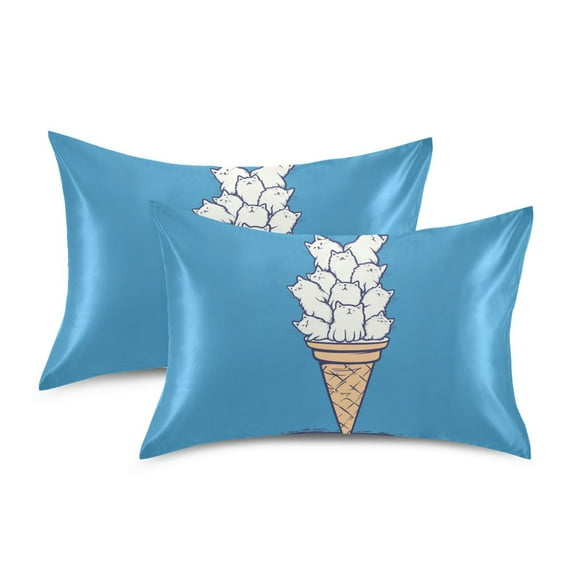 Yayeee Pillowcase King Size Set of 2 Satin Wrinkle Resistant Pillow Case, Ice Cream Cat