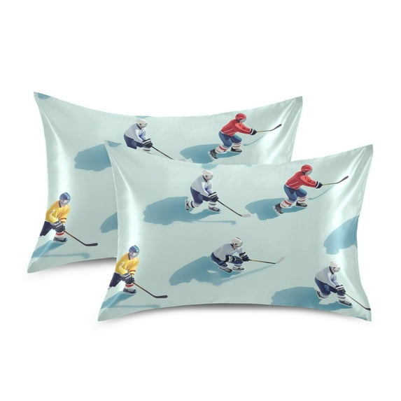 Yayeee Pillowcase King Size Set of 2 Satin Wrinkle Resistant Pillow Case, Ice Hockey