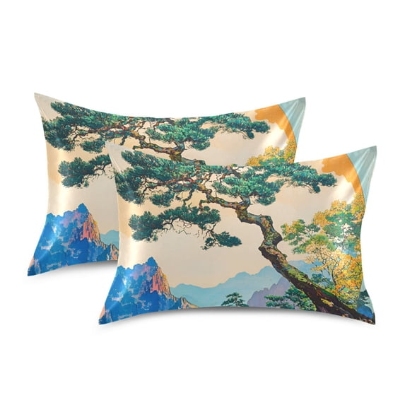 Yayeee Pillowcase King Size Set of 2 Satin Wrinkle Resistant Pillow Case, Large Pine Tree
