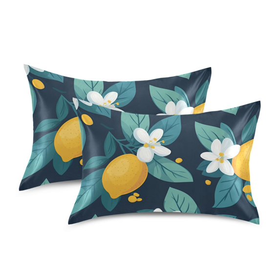 Yayeee Pillowcase King Size Set of 2 Satin Wrinkle Resistant Pillow Case, Lemon Leaves