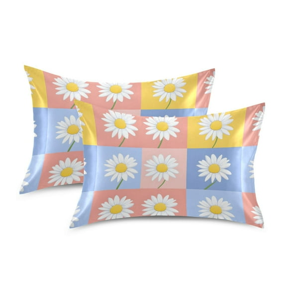 Yayeee Pillowcase King Size Set of 2 Satin Wrinkle Resistant Pillow Case, Light Blue Daisy