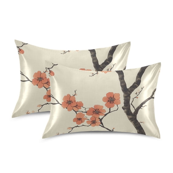 Yayeee Pillowcase King Size Set of 2 Satin Wrinkle Resistant Pillow Case, Light Red Flowers
