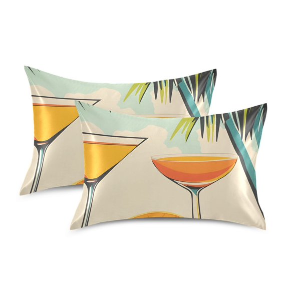 Yayeee Pillowcase King Size Set of 2 Satin Wrinkle Resistant Pillow Case, Mid Century Glasses