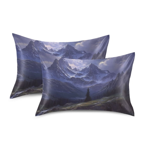 Yayeee Pillowcase King Size Set of 2 Satin Wrinkle Resistant Pillow Case, Moonlight Mountain