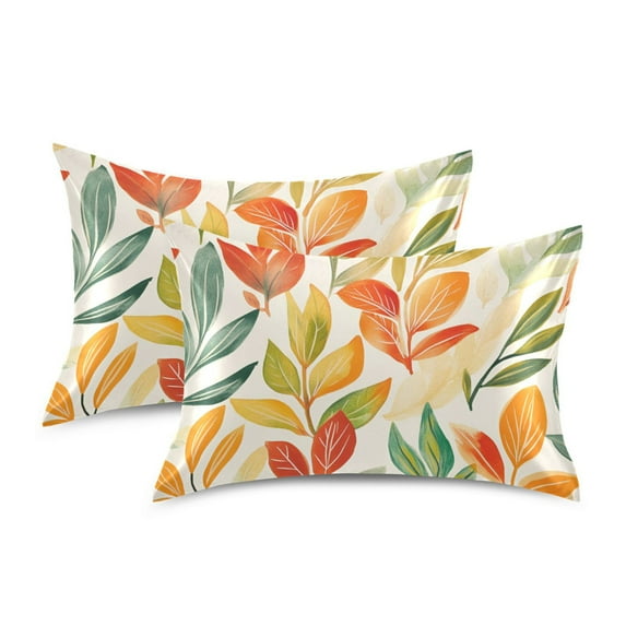 Yayeee Pillowcase King Size Set of 2 Satin Wrinkle Resistant Pillow Case, Orange Autumn Leaves