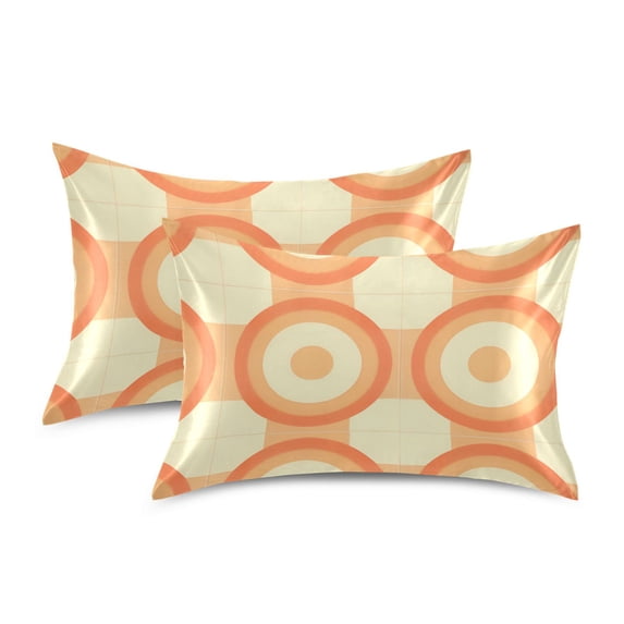 Yayeee Pillowcase King Size Set of 2 Satin Wrinkle Resistant Pillow Case, Orange Circle