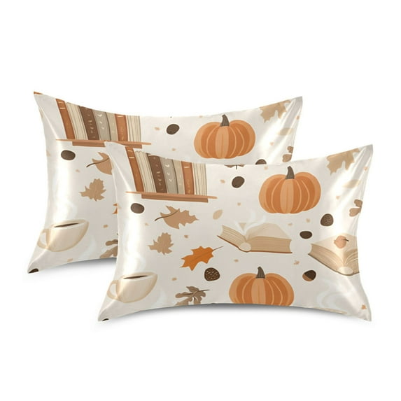Yayeee Pillowcase King Size Set of 2 Satin Wrinkle Resistant Pillow Case, Orange Fall Pumpkin