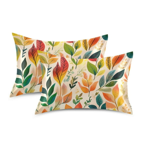 Yayeee Pillowcase King Size Set of 2 Satin Wrinkle Resistant Pillow Case, Orange Leaves