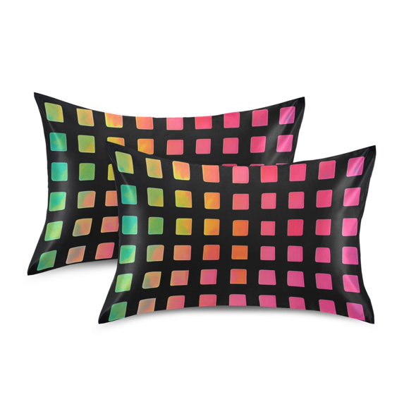 Yayeee Pillowcase King Size Set of 2 Satin Wrinkle Resistant Pillow Case, Pink Block Pattern