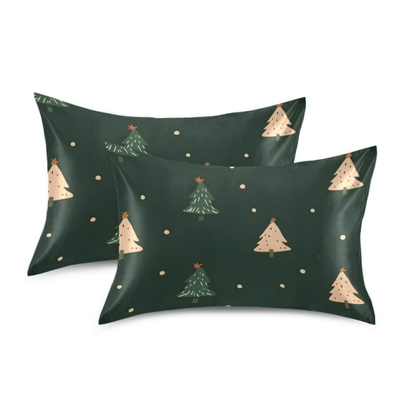 Yayeee Pillowcase King Size Set of 2 Satin Wrinkle Resistant Pillow Case, Pink Christmas Trees