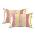 thumbnail image 1 of Yayeee Pillowcase King Size Set of 2 Satin Wrinkle Resistant Pillow Case, Pink and Yellow Striped Pattern, 1 of 7