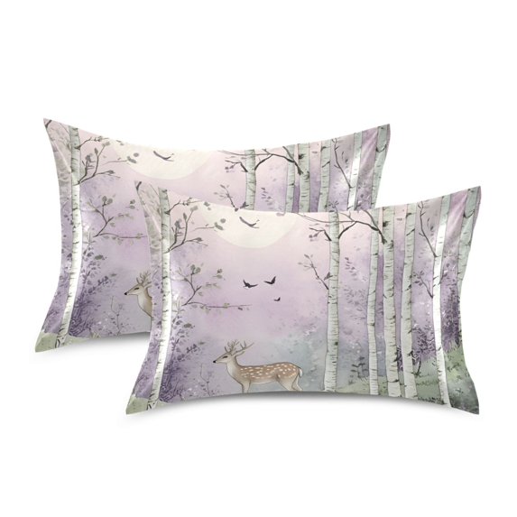 Yayeee Pillowcase King Size Set of 2 Satin Wrinkle Resistant Pillow Case, Purple Deer