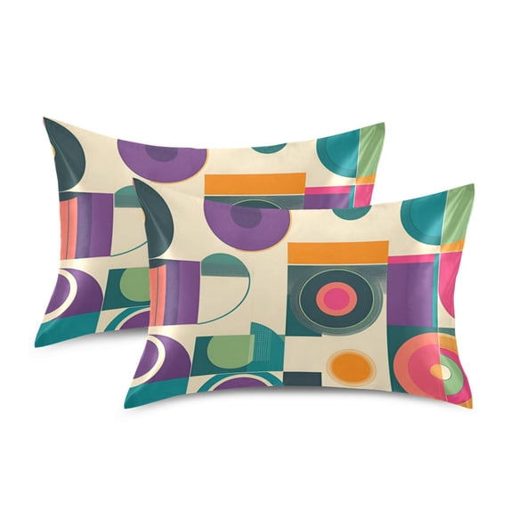 Yayeee Pillowcase King Size Set of 2 Satin Wrinkle Resistant Pillow Case, Purple Geometric