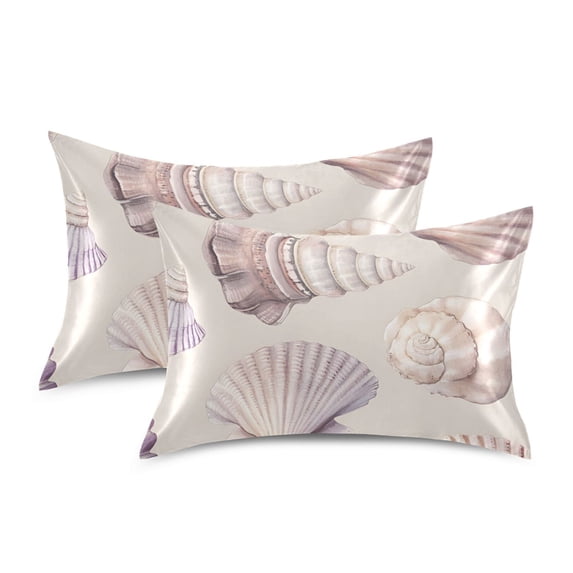 Yayeee Pillowcase King Size Set of 2 Satin Wrinkle Resistant Pillow Case, Purple Watercolor Seashells